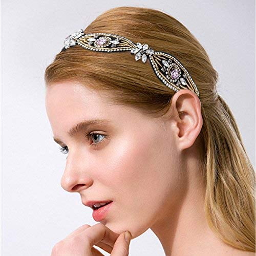 Rhinestone Beaded Elastic Headband，Fashion Headbands Handmade Hair Bands Hair Accessories for Lady Woman