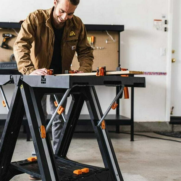 WORX Pegasus Portable Folding Work Bench Table & Sawhorse w/ Bar