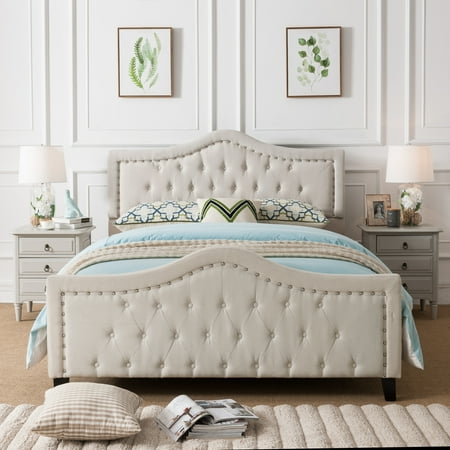 Noble House Vicki Fabric Tufted Upholstered Queen Bed ...