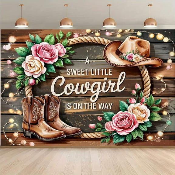 Western Cowgirl Baby Shower Backdrop A Sweet Little Cowgirl is on the Way Photography Background Rustic Wood Boots Floral Wild West Baby Shower Party Decorations Banner Supplies Photo Booth Props