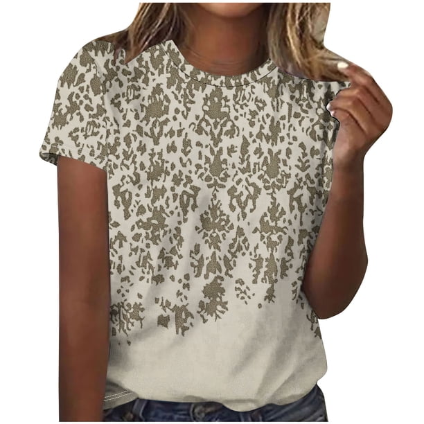 Camiseta de Cuello Redondo de Manga Corta Impresa de los Pantalones Cortos de las Mujeres, Poliéster de Lentejuelas de Partido de Moda