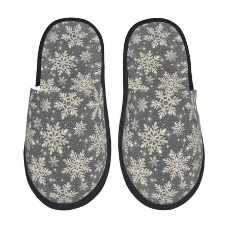 

Fuzoiu Sparkling Snowflakes Print Unisex Furry Slippers Plush Indoor Shoes Trendy House Slippers Anti-Skid EVA Sole House Shoes for Home Office and Travel -Medium
