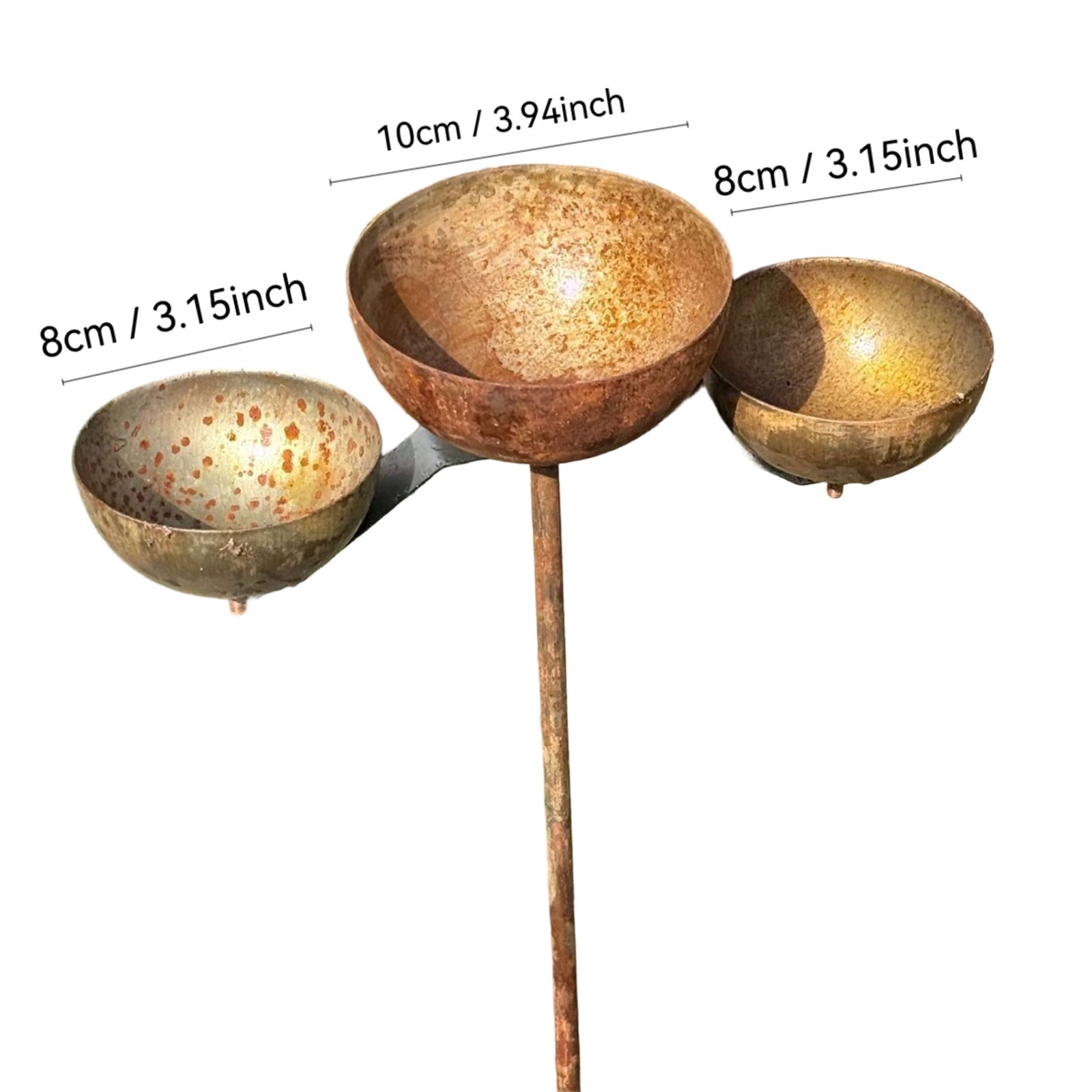 Rusty Rain Catcher Garden Stake, Adjustable Metal Bird Feeder & Bird Bath Bowl, Rustic Vintage Outdoor Garden Decor for Lawn Yard Landscaping, Attract Birds & Beneficial Insects