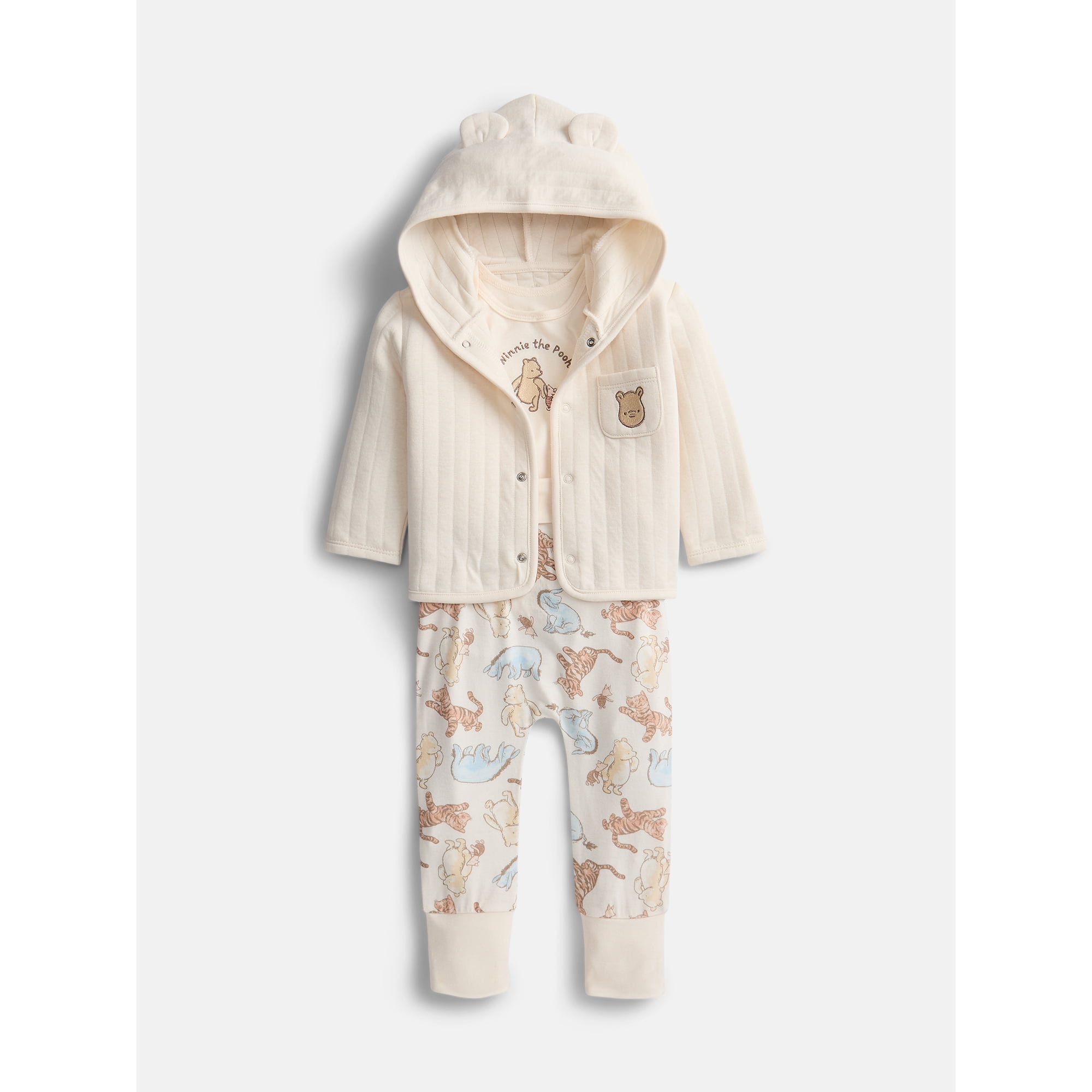 Disney Baby Wishes + Dreams Winnie the Pooh Hooded Cardigan, Bodysuit and Pants Set, 3-Piece, Sizes 0/3M-18M