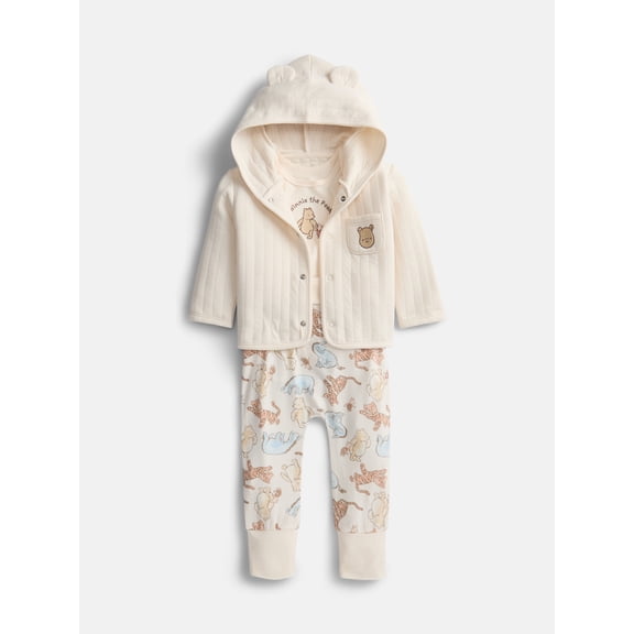 Disney Baby Wishes Dreams Winnie the Pooh Hooded Cardigan, Bodysuit and Pants Set, 3-Piece, Sizes 0/3M-18M