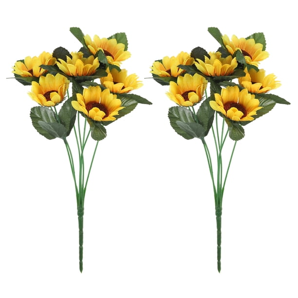 Uxcell 7 Heads Artificial Silk Sunflowers Fake Flowers with Stems ...