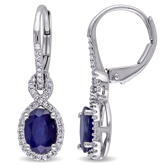 Everly Women’s 2ct TGW Diffused Sapphire & 1/4ct TW Diamond 10k White Gold Leverback Earrings