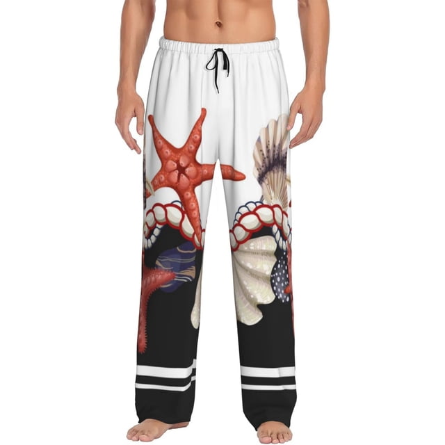Fotbe Starfishes Shells Pantalones de Pijama para Hombre, Pantalones de Dormir, Pantalones de Casa con Cintura Ajustable y Bolsillos-X-Large