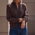 thumbnail image 5 of Lnmiateer Women Zip Up Chunky Knit Cropped Cardigan Long Sleeve Sweater Jacket Relaxed Fit Knit Outerwear Fall Winter Casual Daily Layering Coat, 5 of 6