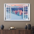 thumbnail image 2 of wall26 Canvas Print Wall Art Window View Pastel Pink Blue Winter Pine Tree Forest Wilderness Nature Photography Realism Scenic Landscape Colorful Multicolor for Living Room, Bedroom, Office - 16&quot, 2 of 5