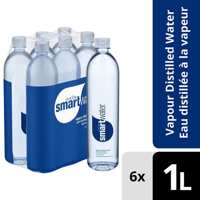 Glaceau Smartwater Bottle, 1 Liter, 6 Pack