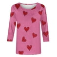 thumbnail image 2 of Yteetum Valentines 3/4 Length Sleeve Womens Tops Oversized Crewneck Valentine's Day Loved Heart Print Three Quarter Sleeve T Shirts Womens Casual Round Neck Relaxed Fits Valentine Print Tee Shirts, 2 of 5