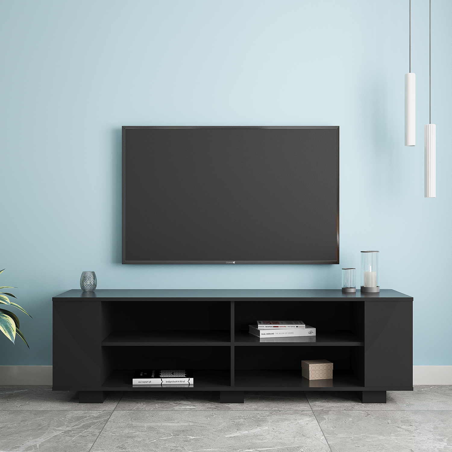 Kepooman Modern TV Stands for 62 Inch TV for Living Room, 62" Media Console for Home, Mid-Century TV Stand for Bedroom, Black Kepooman Modern TV Stands for 62 Inch TV for Living Room, 62" Media Console for Home, Mid-Century TV Stand for Bedroom, Black