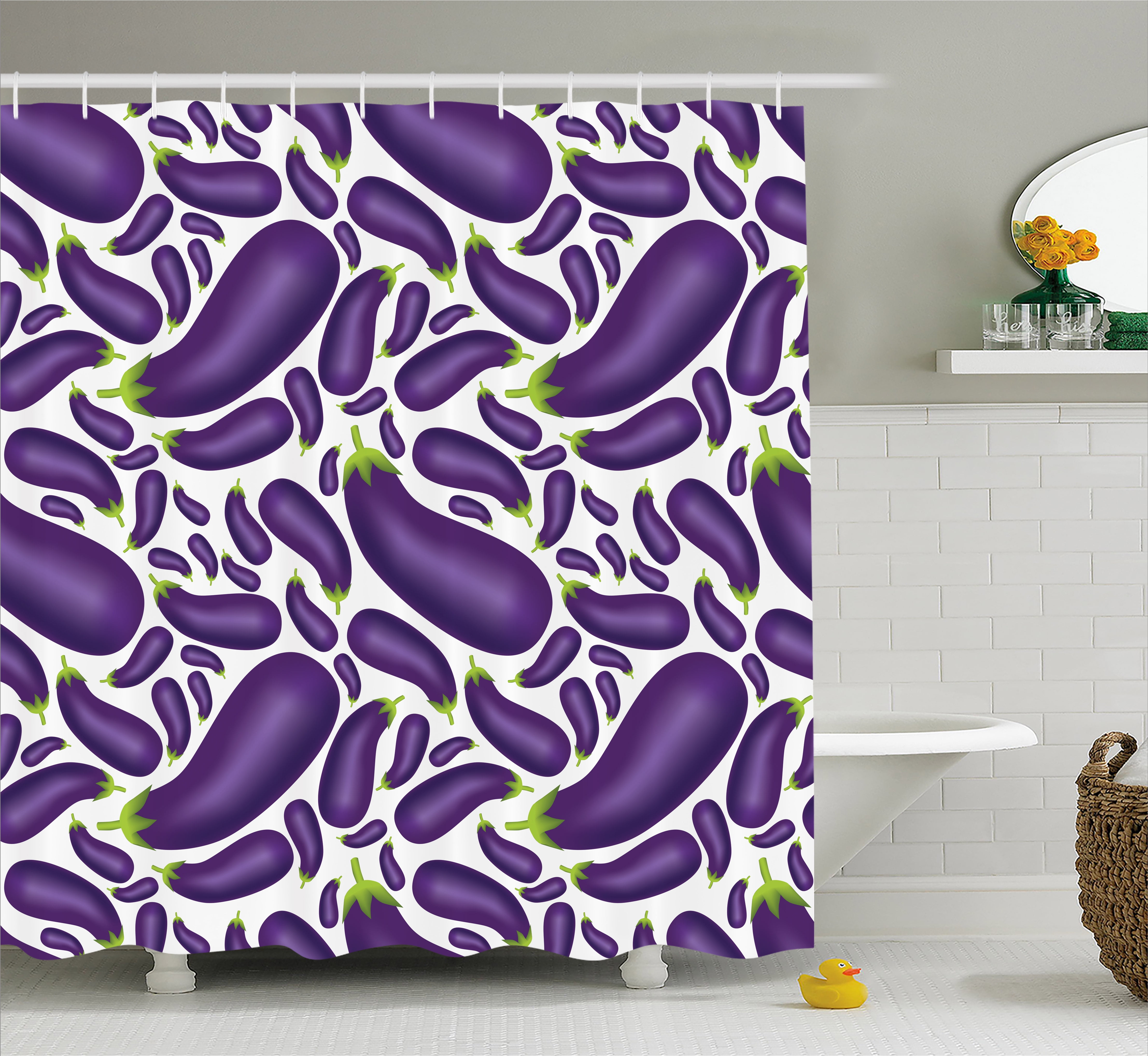 Eggplant Shower Curtain Delicious Aubergines In Abstract Representaiton Fresh Dish Healty Food Vegetable Fabric Bathroom Set With Hooks 69w X 84l