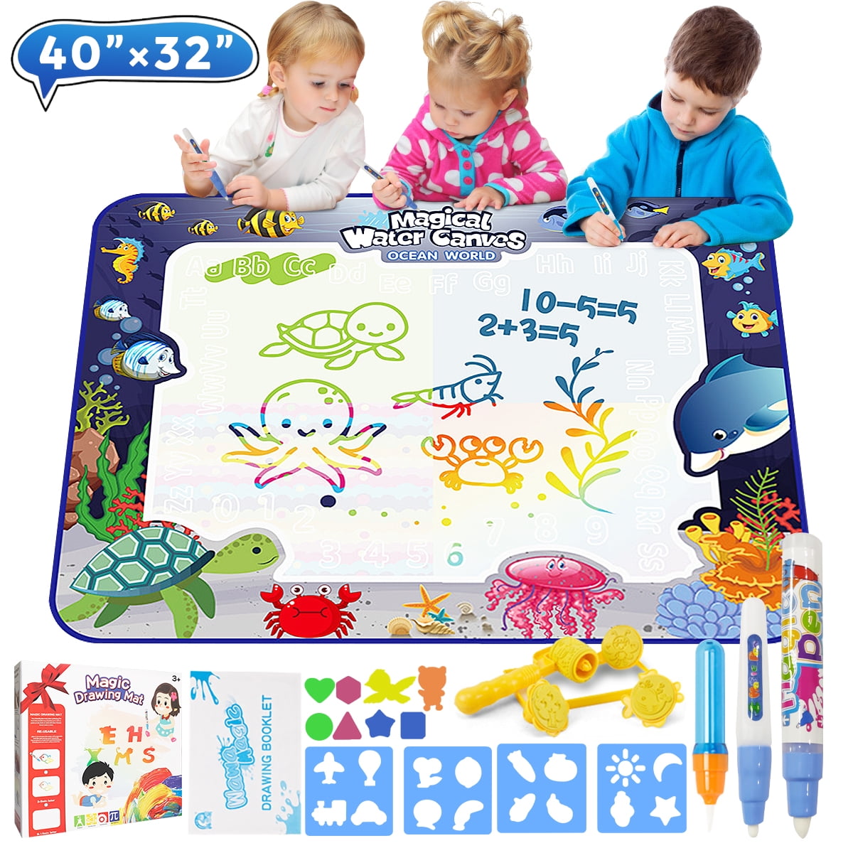 Magic Drawing Water Pen Painting Doodle Mat Board Kids Painting Toy   BCDE 
