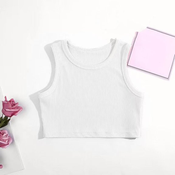 Ketyyh-chn99 Girls Tank Tops Undershirts Cami T Shirts Girls Dance Tank Top Sleeveless Strap Crop Tank Top for Dancewear Vest White,4-5 Years