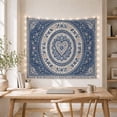 thumbnail image 5 of Blue and Cream Floral Mandala in Navy Blue, Serene Boho Bohemian Wall Art for Art Lovers, Bedroom Decor Housewarming Gift Tapestry Wall Hanging for Bedroom, Living Room and Dorm, 5 of 7