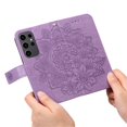 thumbnail image 5 of For Samsung Galaxy S24 Ultra 6.8" Seven Petal Flower Embossed Strong Magnetic Attachment/Closure, Card Slots/Pocket, PU Leather Flip Wallet Case With Hanging Rope,Purple, 5 of 7