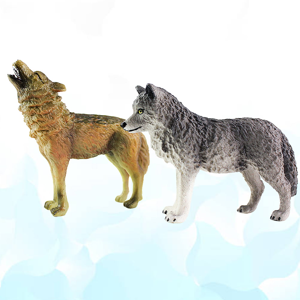 2pcs Lifelike Animal Grey Wolf Model Figurine Children Toy Home Decor Collection 