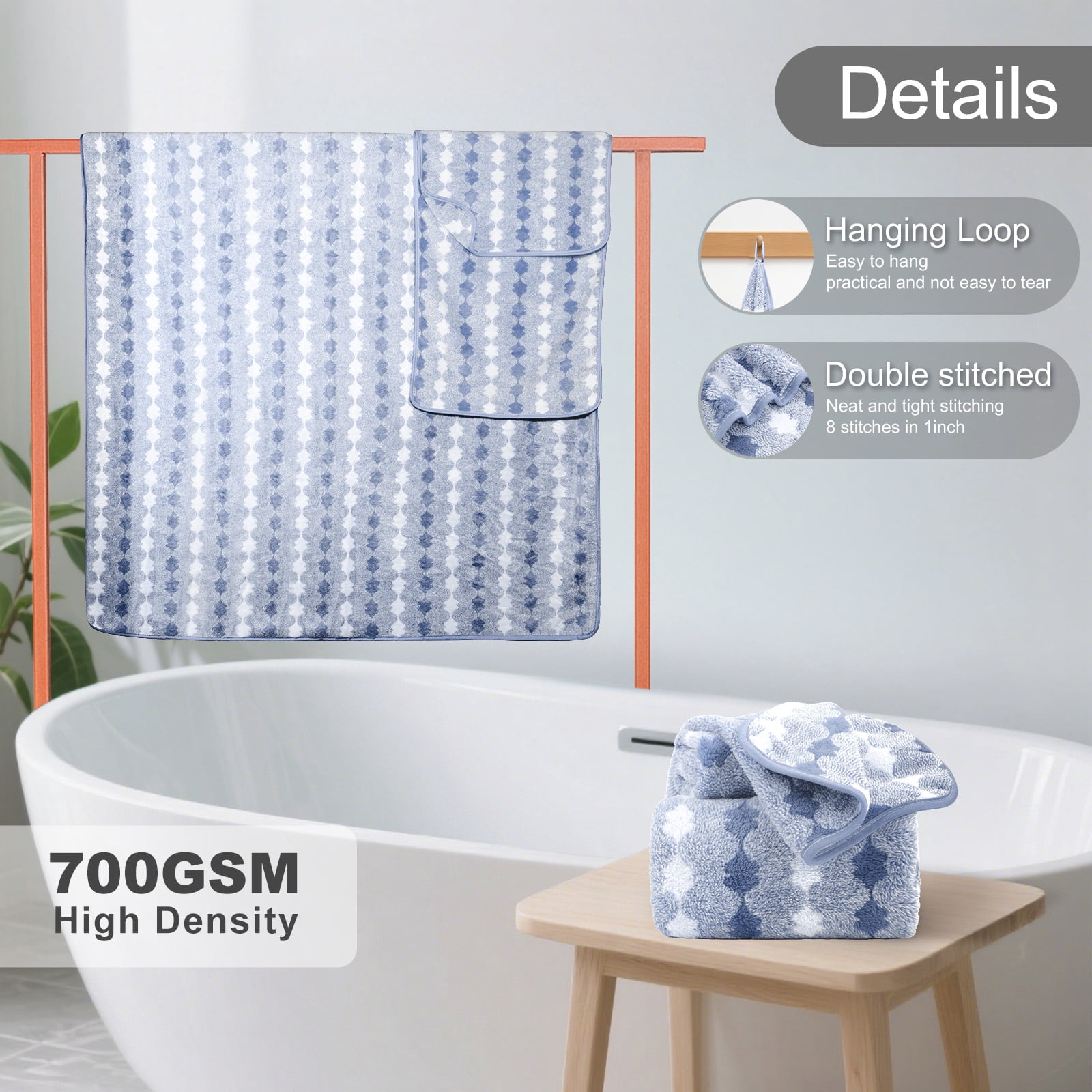 Sanmadrola Bath Towels Set, 35x70 Inch 4 Pieces Large Shower Towels -700 GSM High Absorbent Quick Dry Blue Bath Sheets for Bathroom, Gym, Hotel