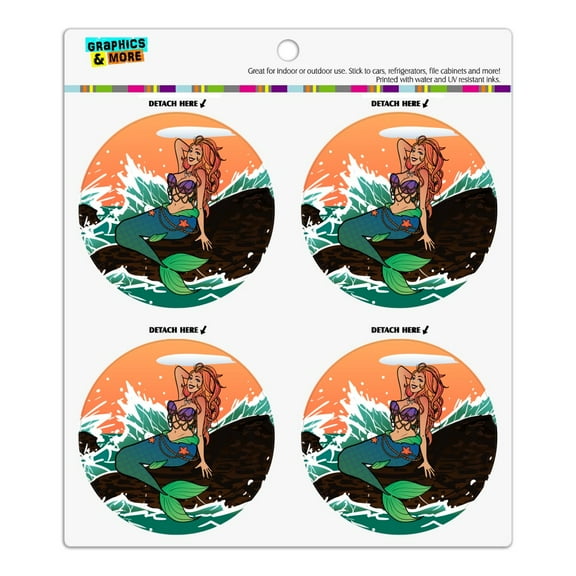 Sexy Mermaid On Rock Refrigerator Fridge Locker Vinyl Circle Magnet Set