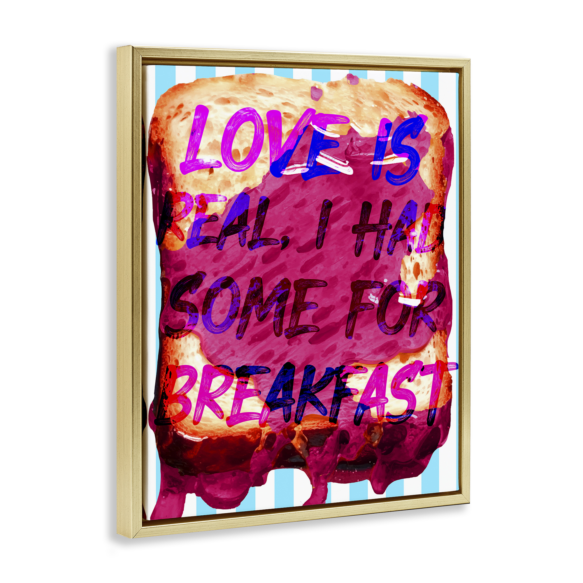 Stupell Industries Love Is Real Breakfast Food & Beverage Painting Gold Floater Framed Art Print Wall Art, 17 x 21