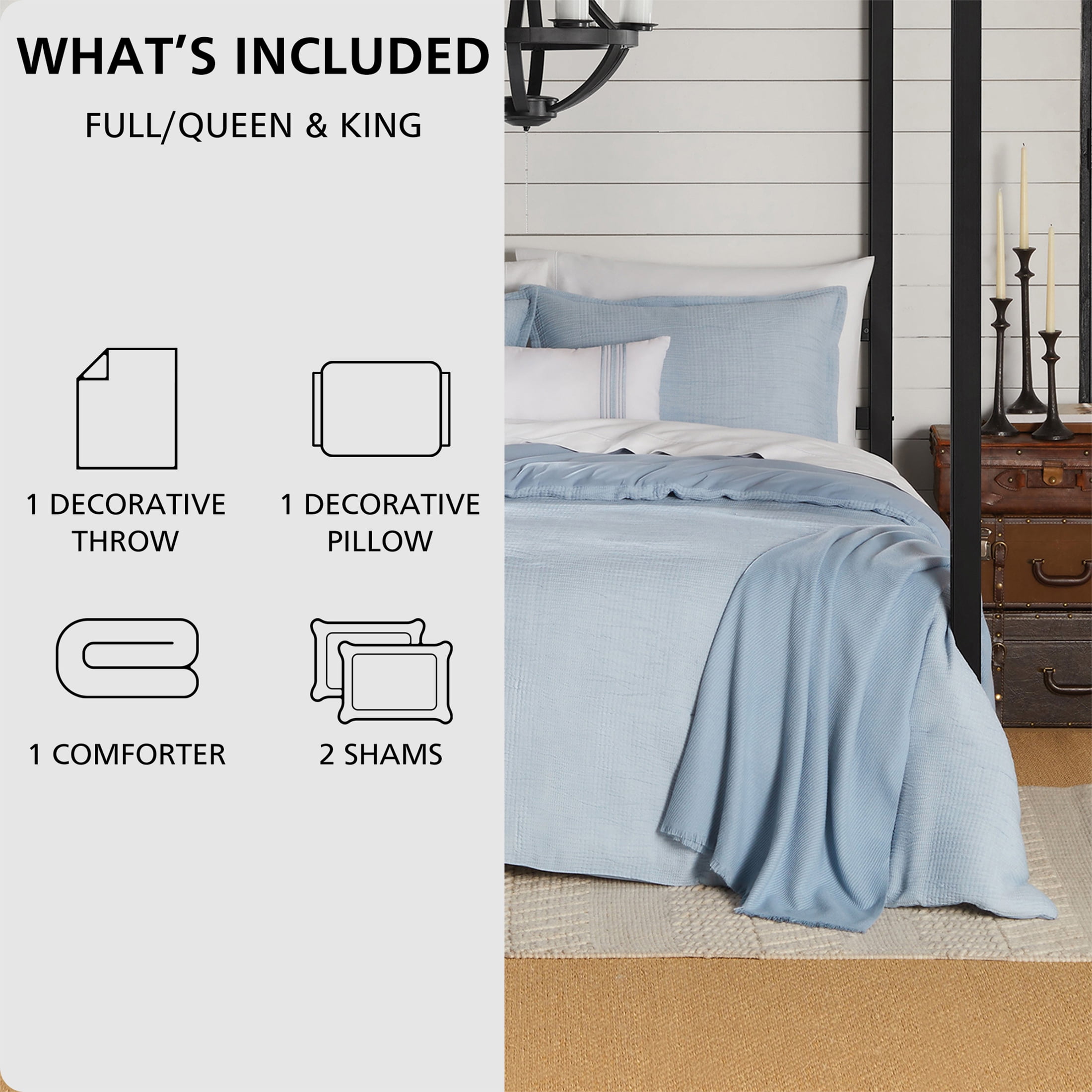 Mainstays Full/Queen 5-Piece All-Season Comforter Set, Blue Tonal Stripe Matelasse