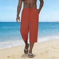 thumbnail image 2 of yillto Men's Cotton Linen Capri Pants Summer Lightweight 3/4 Baggy Pant Drawstring Waist Beach Pants with Pockets, 2 of 7