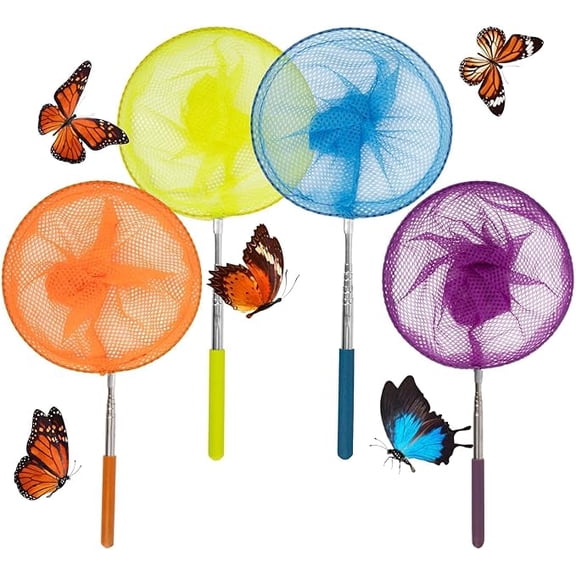 4 Pack Telescopic Butterfly Fishing Nets - Butterfly Catcher Catching Insect Net Colorful Outdoor Tools Catching Bugs Fish Insect Ladybird (Extendable 24 inches)