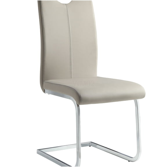 Chrome Finish Side Chairs Set of 2, Gray Faux Leather Upholstered Dining Chairs for Kitchen and Breakfast Nook