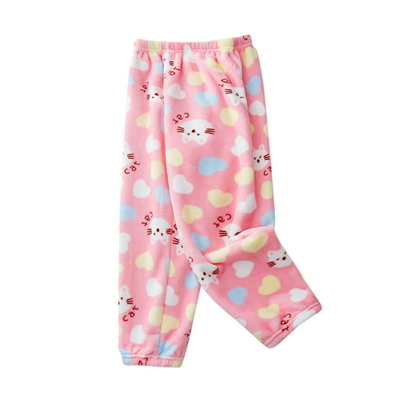 WEIGFI Child Girls Cartoon Print Soft Flannel Animal Sleep Home Pants Comfort Trousers Athletic Joggers Outdoor Daily Slacks