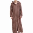 thumbnail image 5 of Sakmal Moo Moo for Men Lightweight Long Sleeve Fleece Flannel Sleep Dress Brown Hooded Mens Nightgown with Pockets, 5 of 5