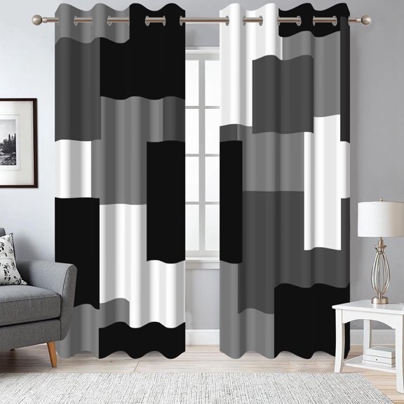 Dashan Black Grey Blackout Curtains for Living Room,White Grey Modern Abstract Window Drapes for Bedroom (52Wx84L,2 Panels)