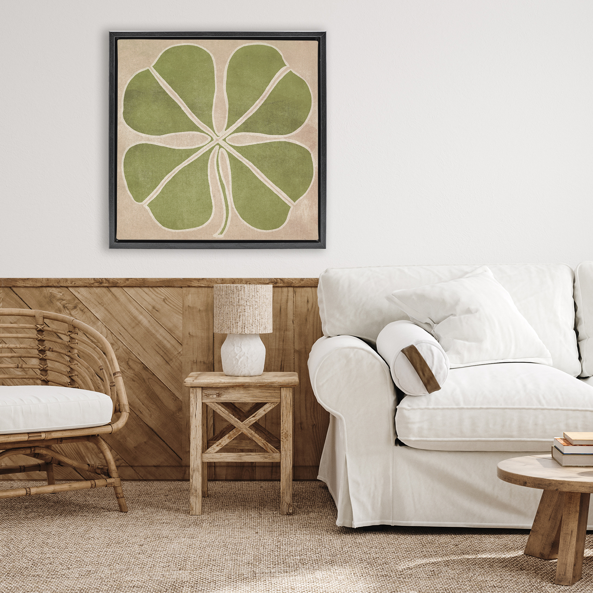 Neutral Symmetrical Clover Black Framed Floater Canvas Wall Art, design by June Erica Vess