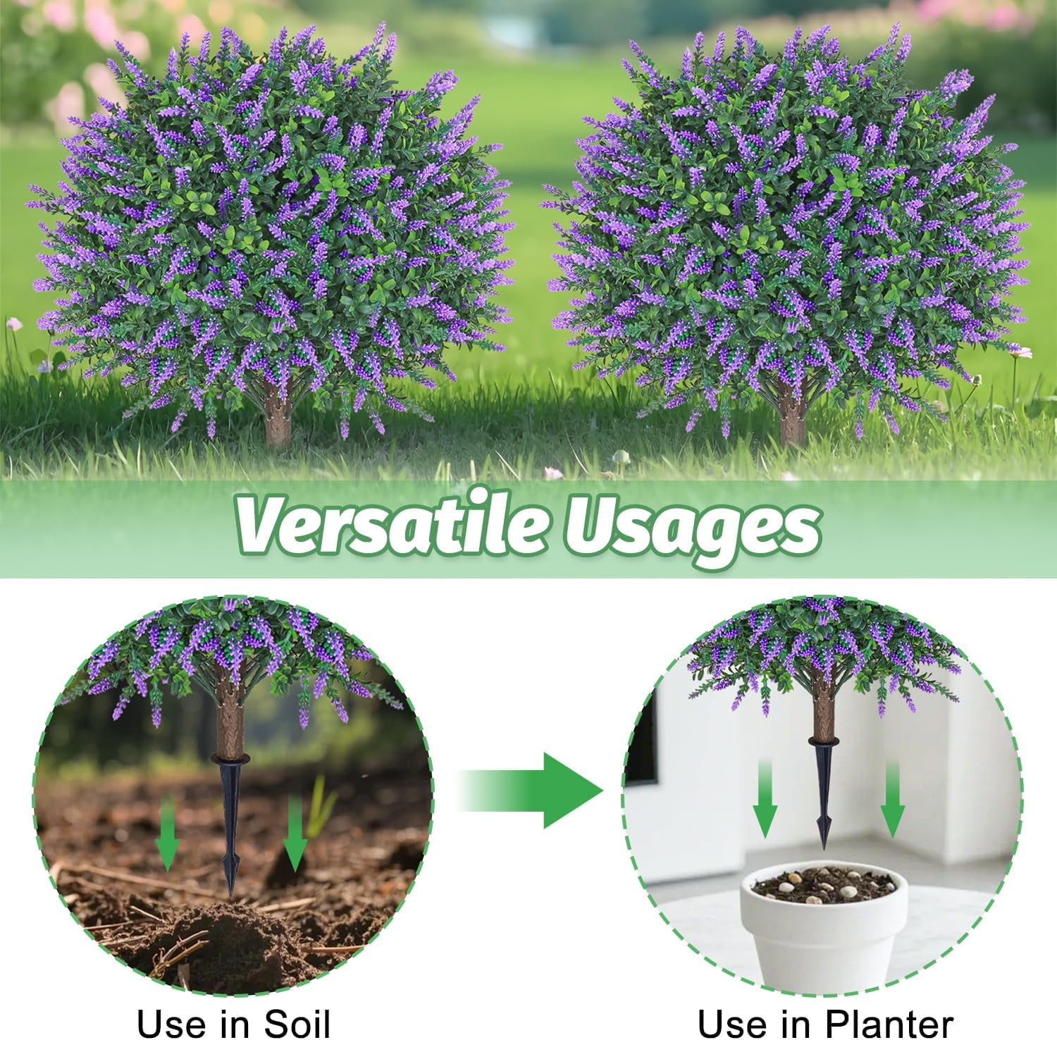 Artificial Lavender Topiary Ball Trees with Ground Spikes 2 Pack 25.5 Inches  Artificial Shrubs Fake Evergreen Artificial Plant Brushes for Home Front Porch Garden Decorations
