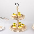 thumbnail image 5 of Efavormart 2-Tier Natural Beaded Wooden Serving Tray Stand With Metal Handle, Round Rustic Farmhouse Cupcake Holder Dessert Display Stand - 17", 5 of 10