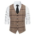 thumbnail image 2 of VBTAPA Men's Casual Dress Suit Vest Slim Fit Business Formal Waistcoat Plaid Vest for Wedding Sleeveless Tuxedo Jacket Vintage Outfit Tops Khaki XXL, 2 of 7