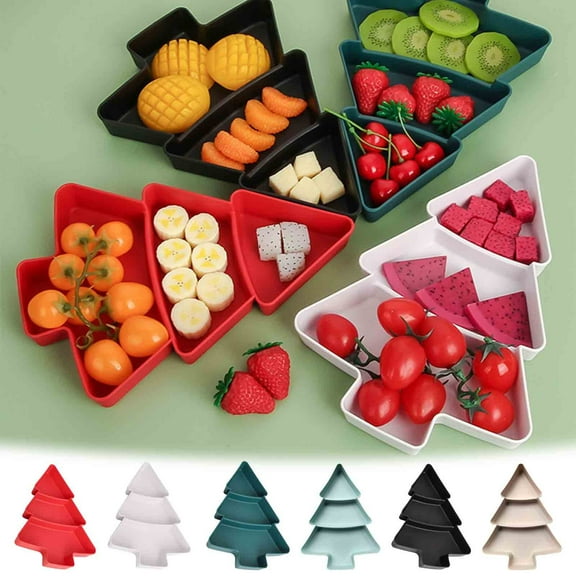 Plastic Fruit Tray, Divided Serving Platter, High Beauty Christmas Tree Design, for Home Living Room Parties and Holiday Gatherings, Light Blue, by FAJHHA