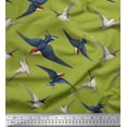 thumbnail image 1 of Soimoi Green Cotton Voile Fabric Flying Woodpecker Bird Printed Fabric 1 Yard 42 Inch Wide, 1 of 1