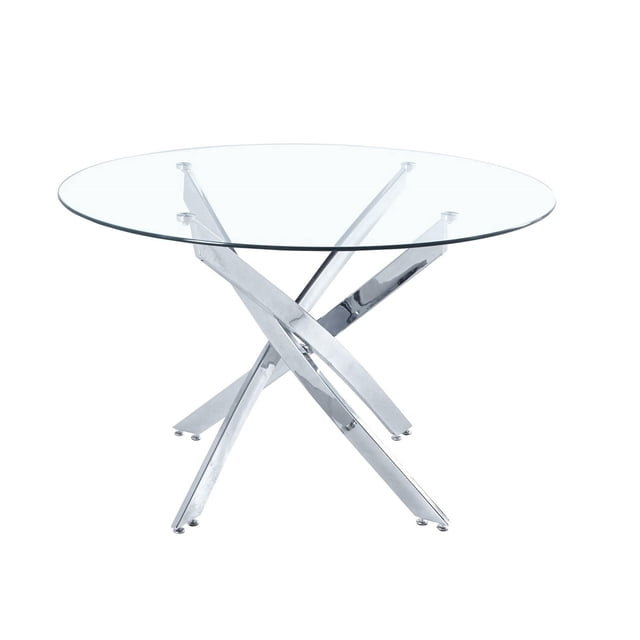 Diva Glass Star Dining Table, Round 36" with Tempered Glass Top and Silver Base – Featuring a Unique Star-Inspired Base Design, Perfectly Sized for 4 People to Add a Touch of Modern Elegance to Any Di