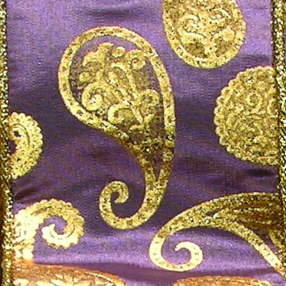 The Ribbon People Purple and Gold Paisley Wired Craft Ribbon 6" x 20 Yards