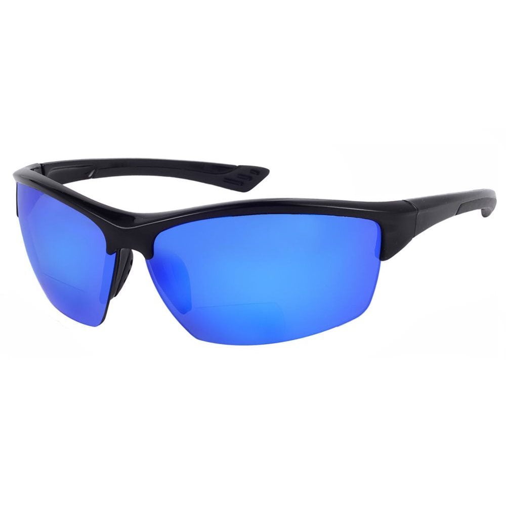 "The Skillful" Lightweight Sport Wrap Polarized Bifocal Sunglasses - Open Road Blue - 2.50