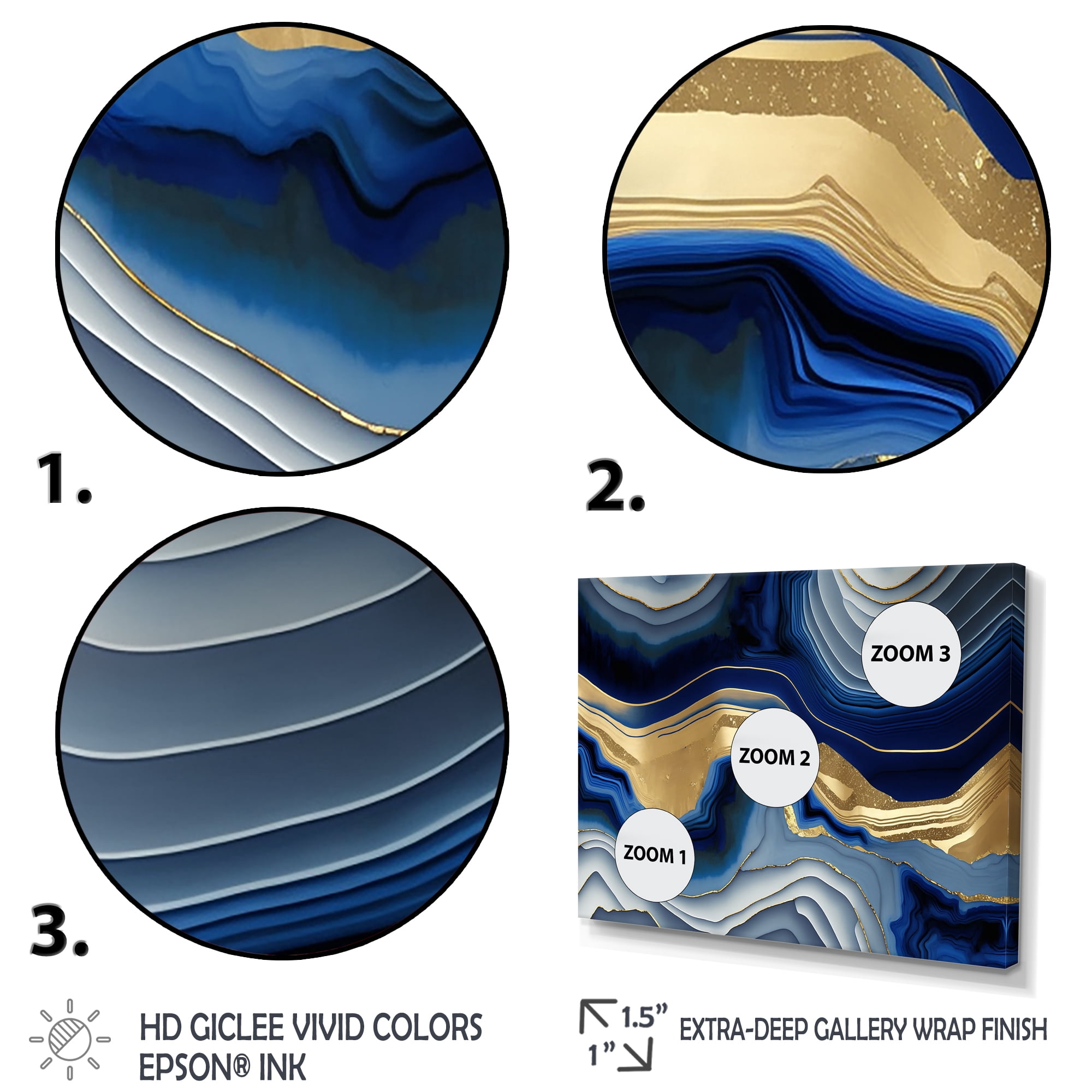 Designart Vibrant Blue And Gold Flow Art I Canvas Wall Art