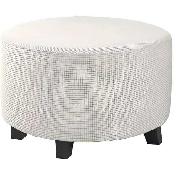 LAMIRO Round Ottoman Cover Jacquard Stretch Ottoman Covers,Footstool Cover Furniture Protector Stool Cover with Non-Slip Elastic Bottom,SMALL