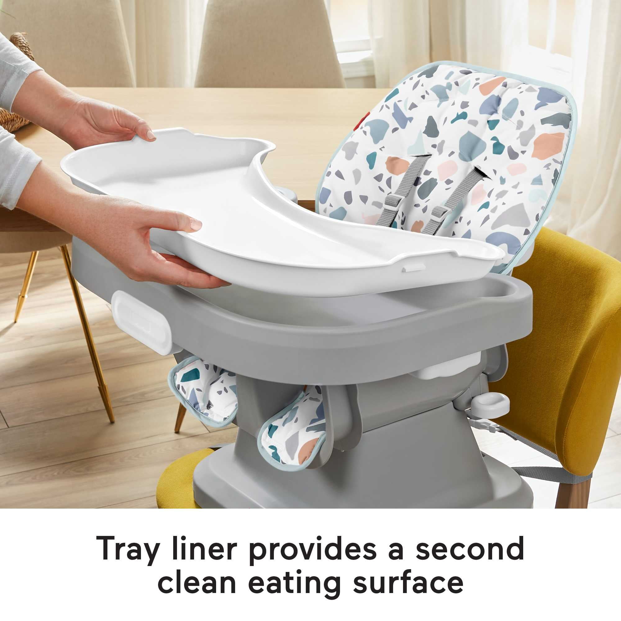 Fisher-Price SpaceSaver Simple Clean High Chair Baby to Toddler Portable Dining Seat, Pacific Pebble
