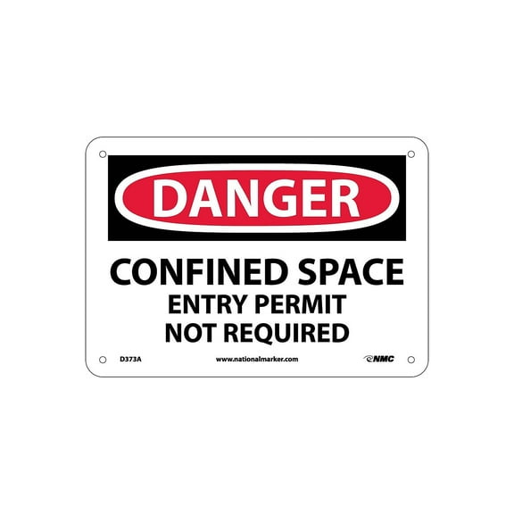 National Marker Confined Space Permit Not Required 7X10 .040 Aluminum Danger Sign D373A