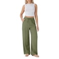 thumbnail image 2 of Women'S High Waist Drawstring Wide Leg Linen Blend Casual Pants with Pockets Olive Green XXXL, 2 of 7