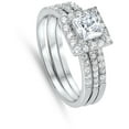 thumbnail image 4 of CHOOSE YOUR COLOR Princess Square Halo Clear CZ Wedding Ring Set Sterling Silver Band White Female Size 9, 4 of 4