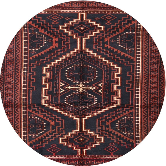 Ahgly Company Machine Washable Indoor Round Traditional Saffron Red Area Rugs, 4' Round