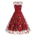 thumbnail image 3 of IBTOM CASTLE Women Vintage Dress 1950s Sleeveless Mesh Patchwork Cocktail Swing Dress Floral Embroidery Flare A-Line Dress Wedding Guest Evening Prom Gown M Red, 3 of 8